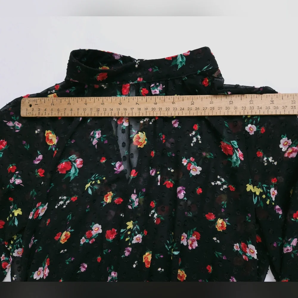 Banana Republic ClipDot Black Floral Chiffon Mock Neck Midi Dress Women's 2 - Picture 3 of 13